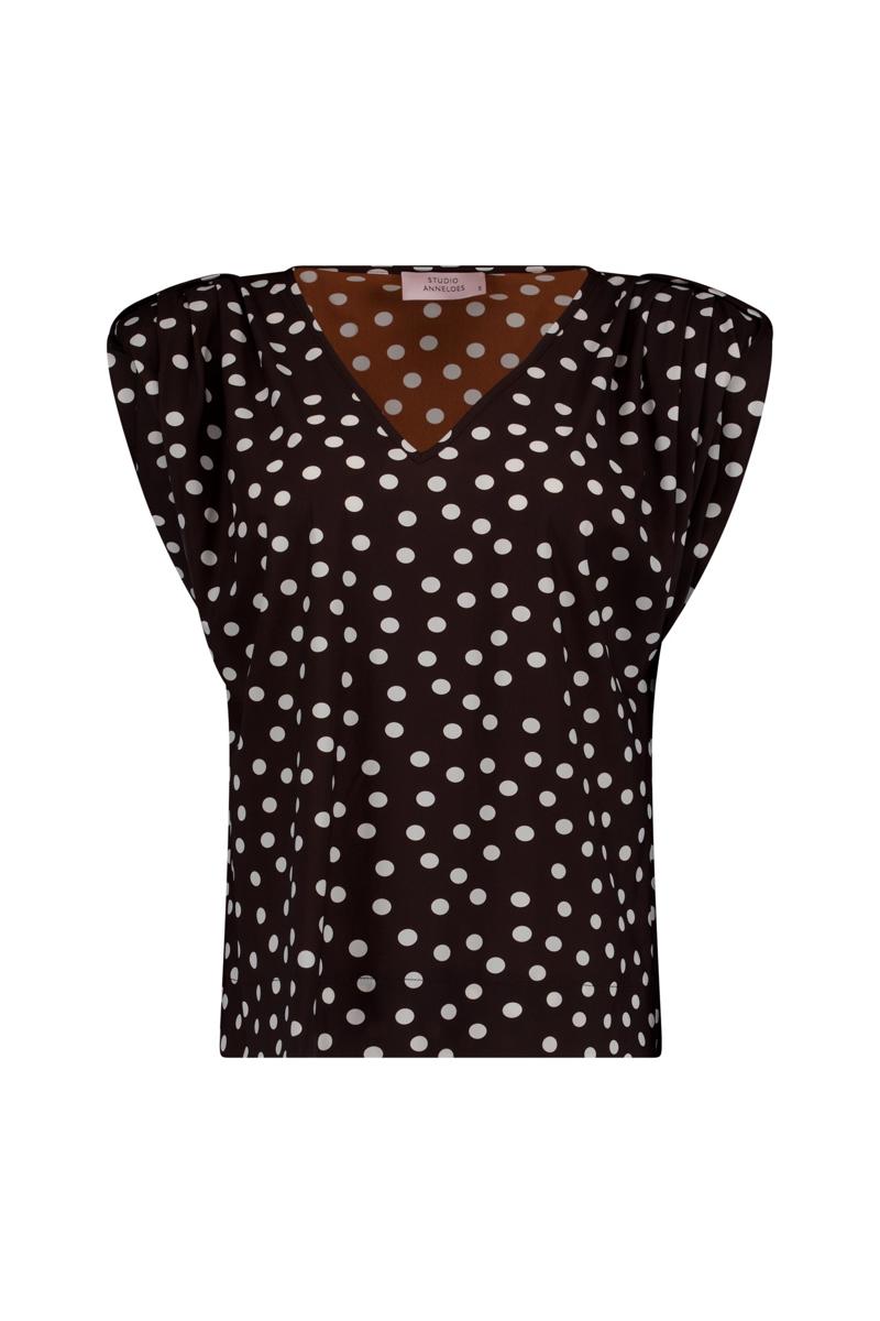 Studio Anneloes Blouse Leone dot vneck t Bruin 1