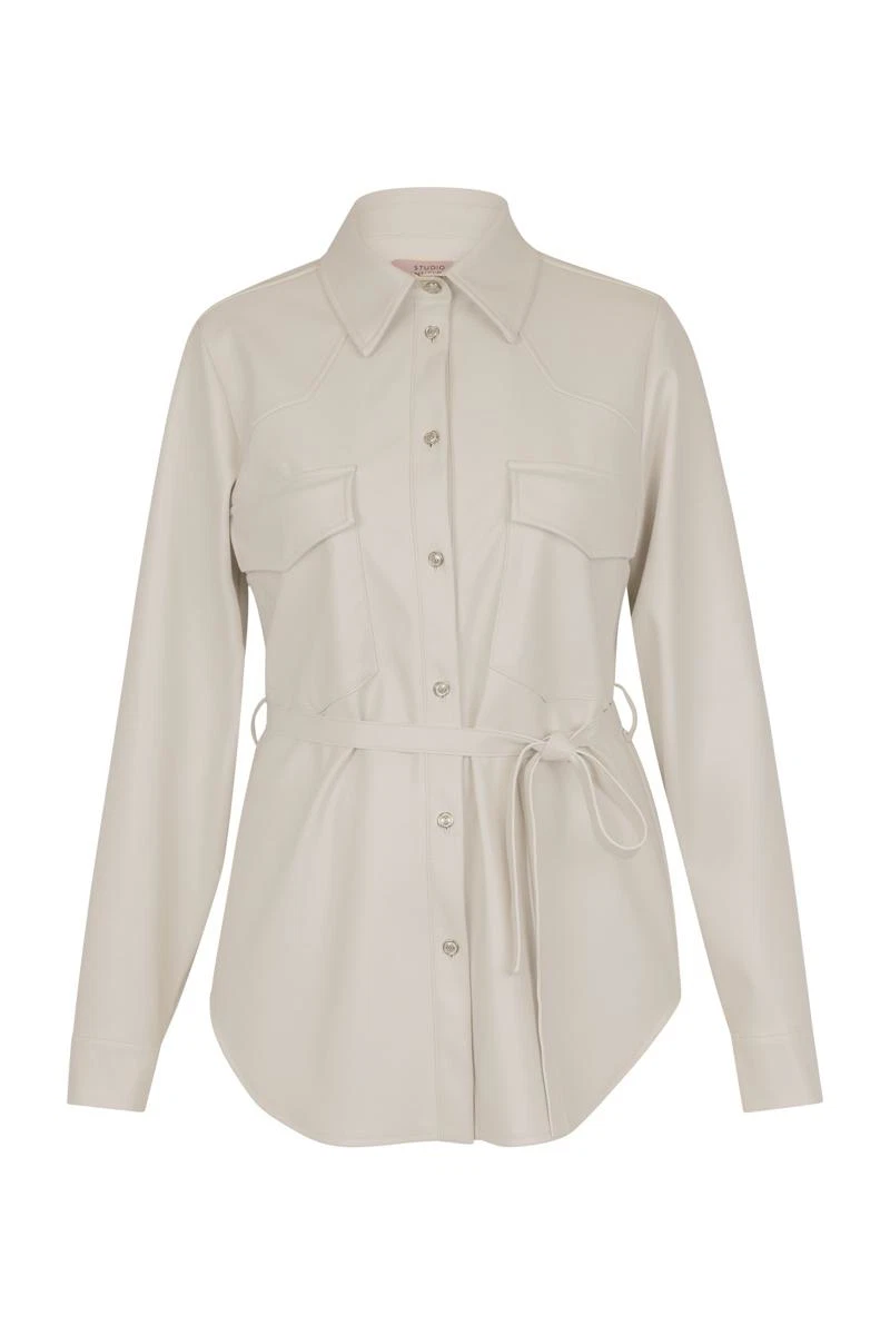 Studio Anneloes Blouse Bodil Faux Leather Off-White 2
