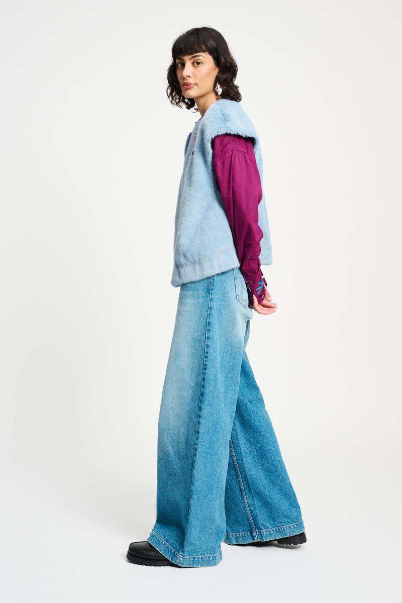 POM Amsterdam Gilet Fur Misty Blue Blauw 5