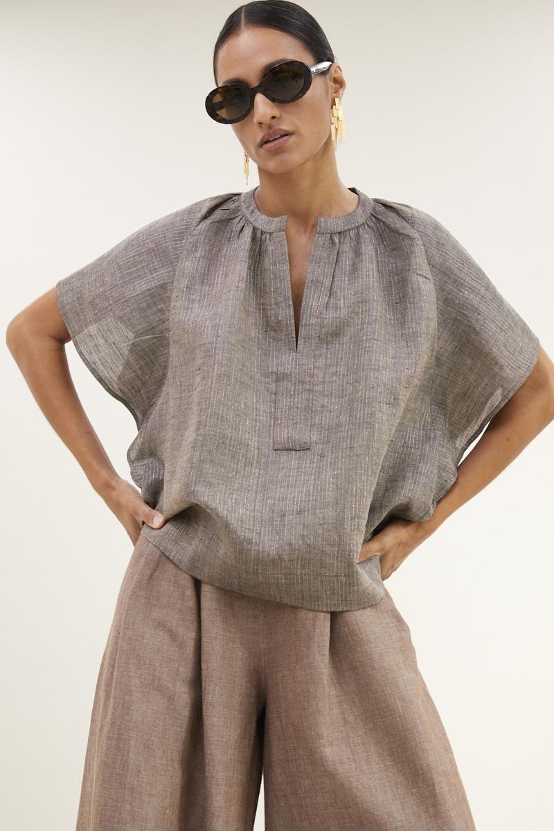 By-Bar Blouse Vina Lurex Bruin 1