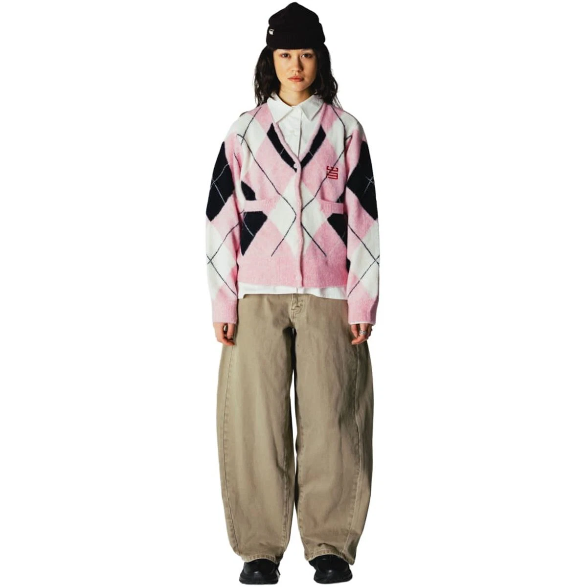 WOODBIRD Vest Argyle Roze 1