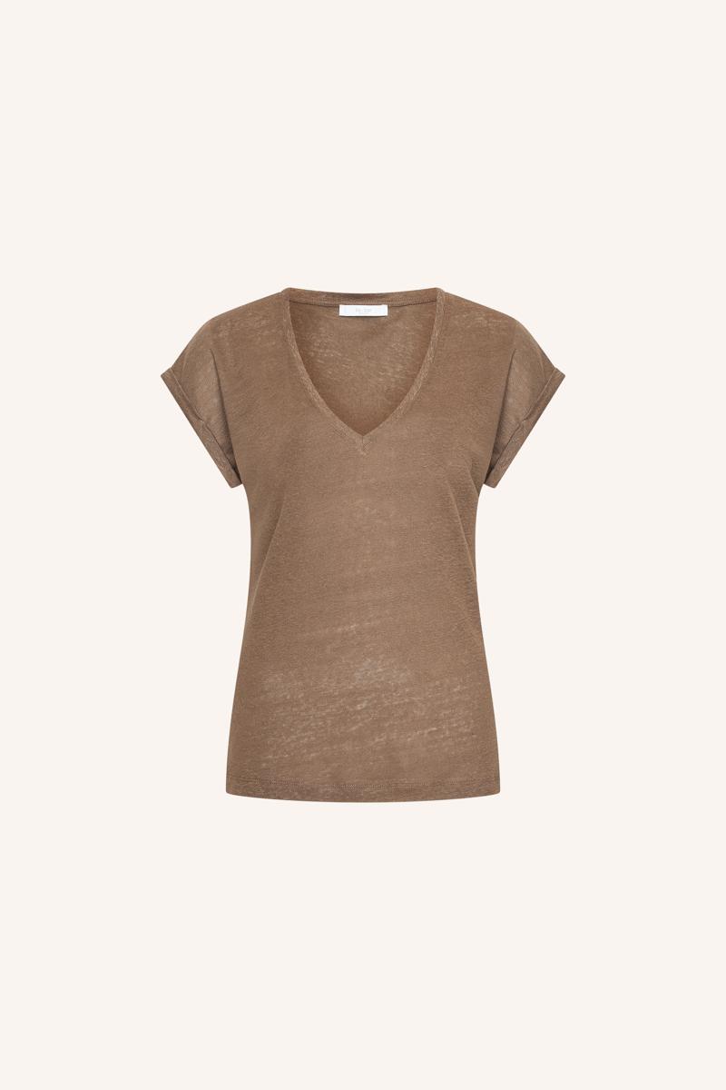 By-Bar T-Shirt Momi Linnen Top Bruin 4