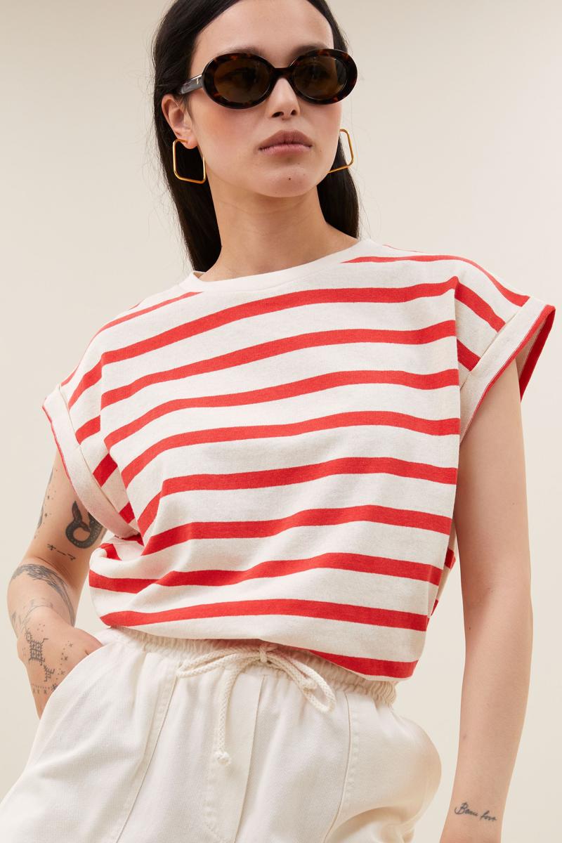 By-Bar T-Shirt Tobi Stripe Top Rood 2