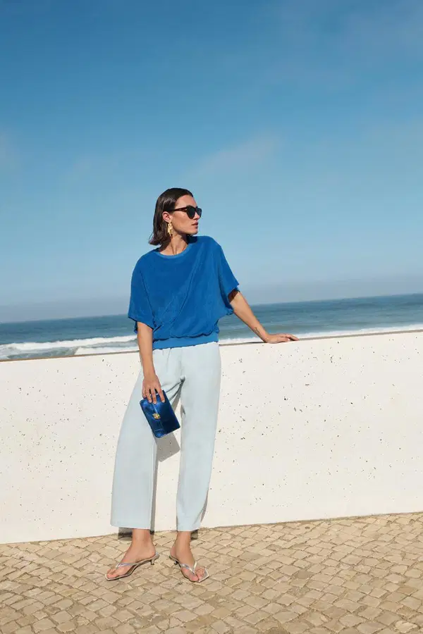 By-Bar T-Shirt Nuki Slub Top Blauw 1