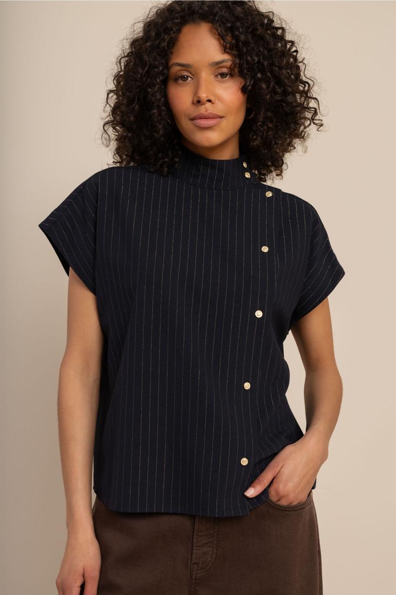 Studio Anneloes Blouse Danni gold stripe Blauw 4