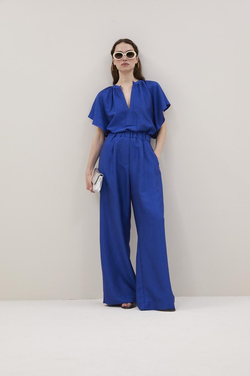 By-Bar Pantalon Celin Gloss Pant Blauw 1