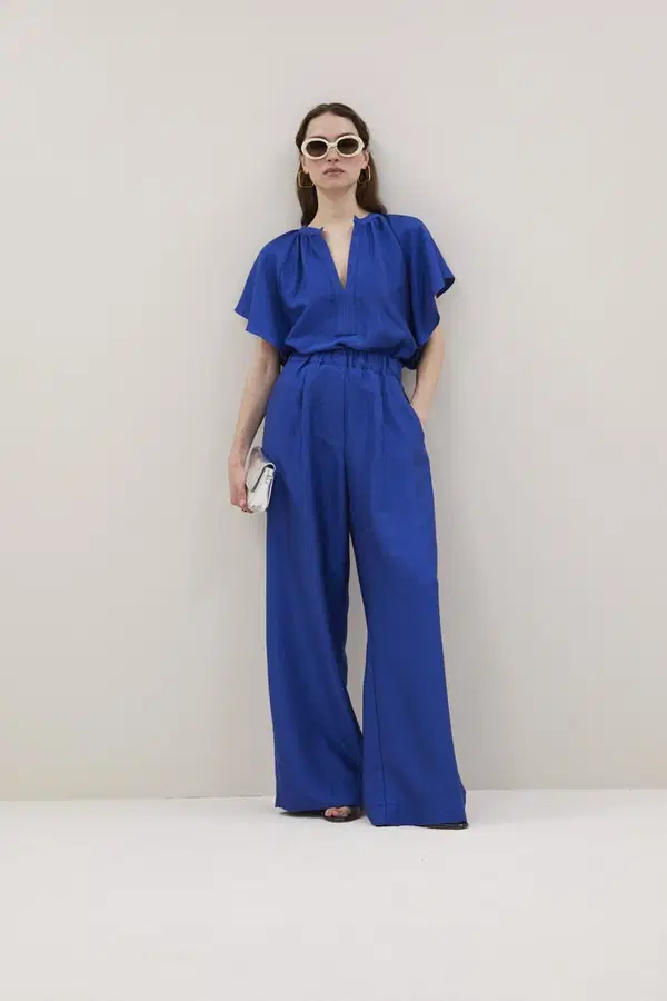 By-Bar Pantalon Celin Gloss Pant Blauw 1