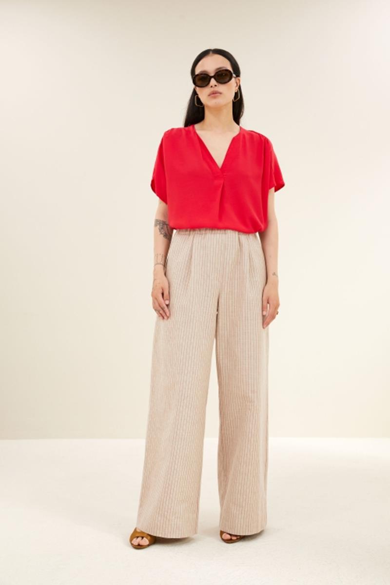 By-Bar Pantalon Benji Stripe Rood 1