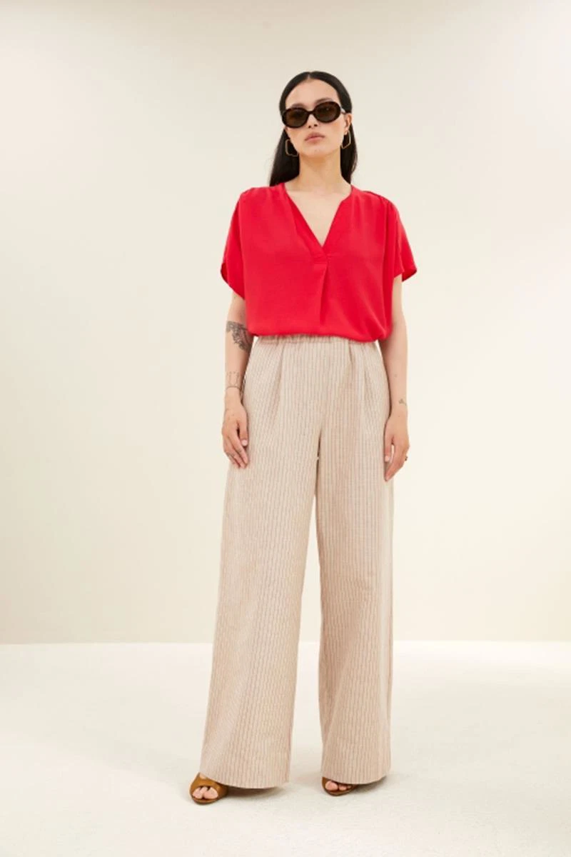 By-Bar Pantalon Benji Stripe Rood 1