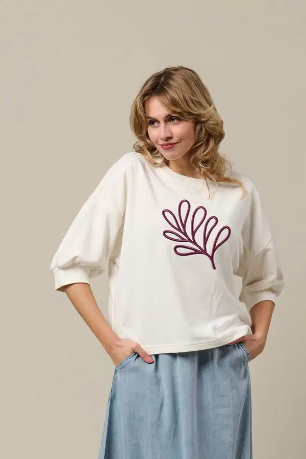 &Co Woman Trui Leaf Off-White 1