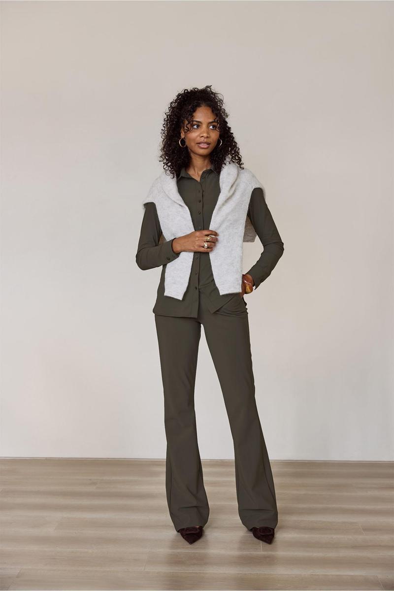 Studio Anneloes Pantalon Flair bonded trou Groen 4