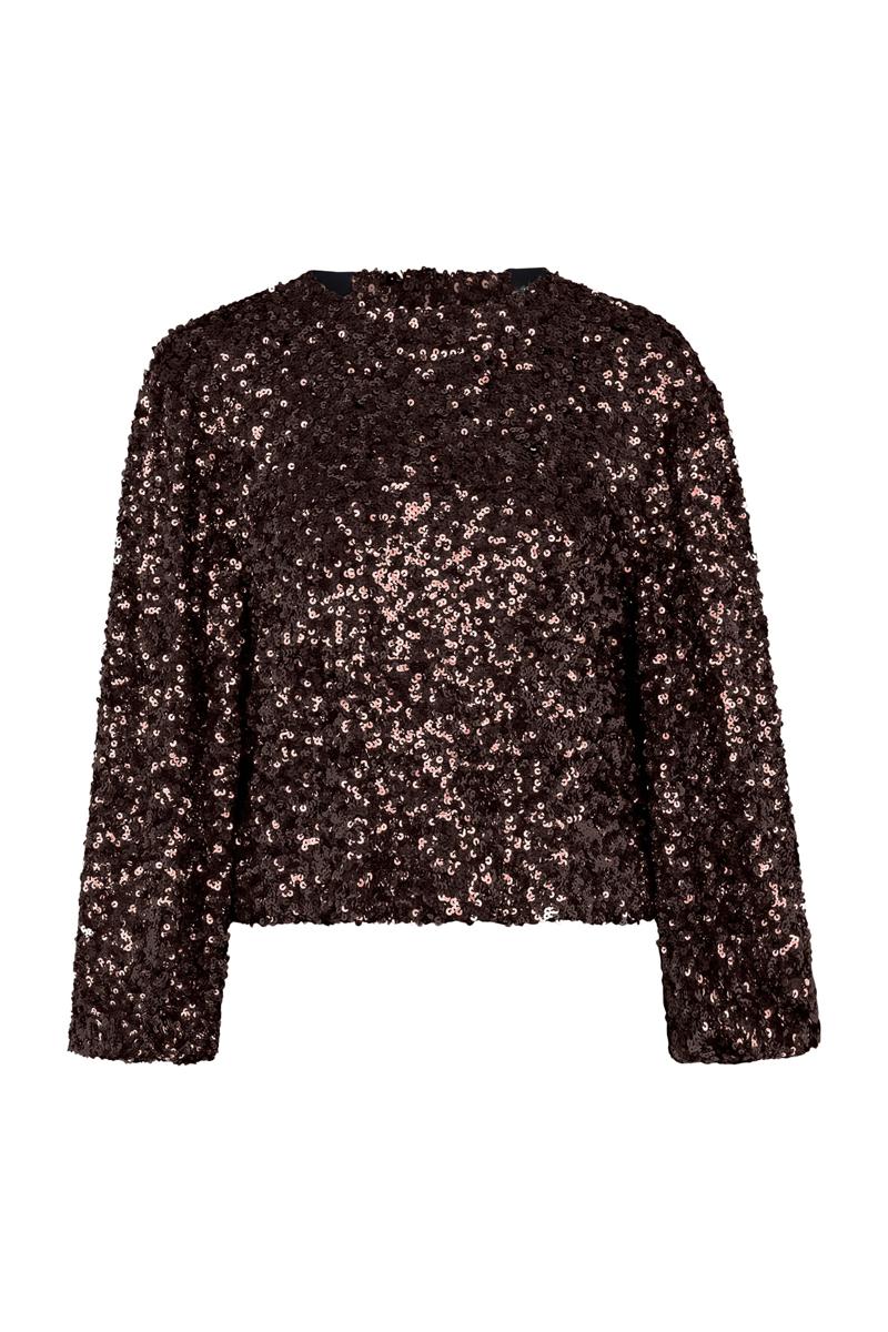 Studio Anneloes Blouse Blom 2way sequins Bruin 2