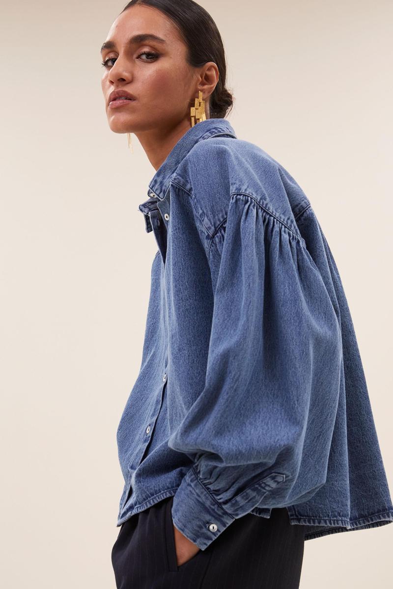 By-Bar Blouse Sarah Short Denim Blauw 5