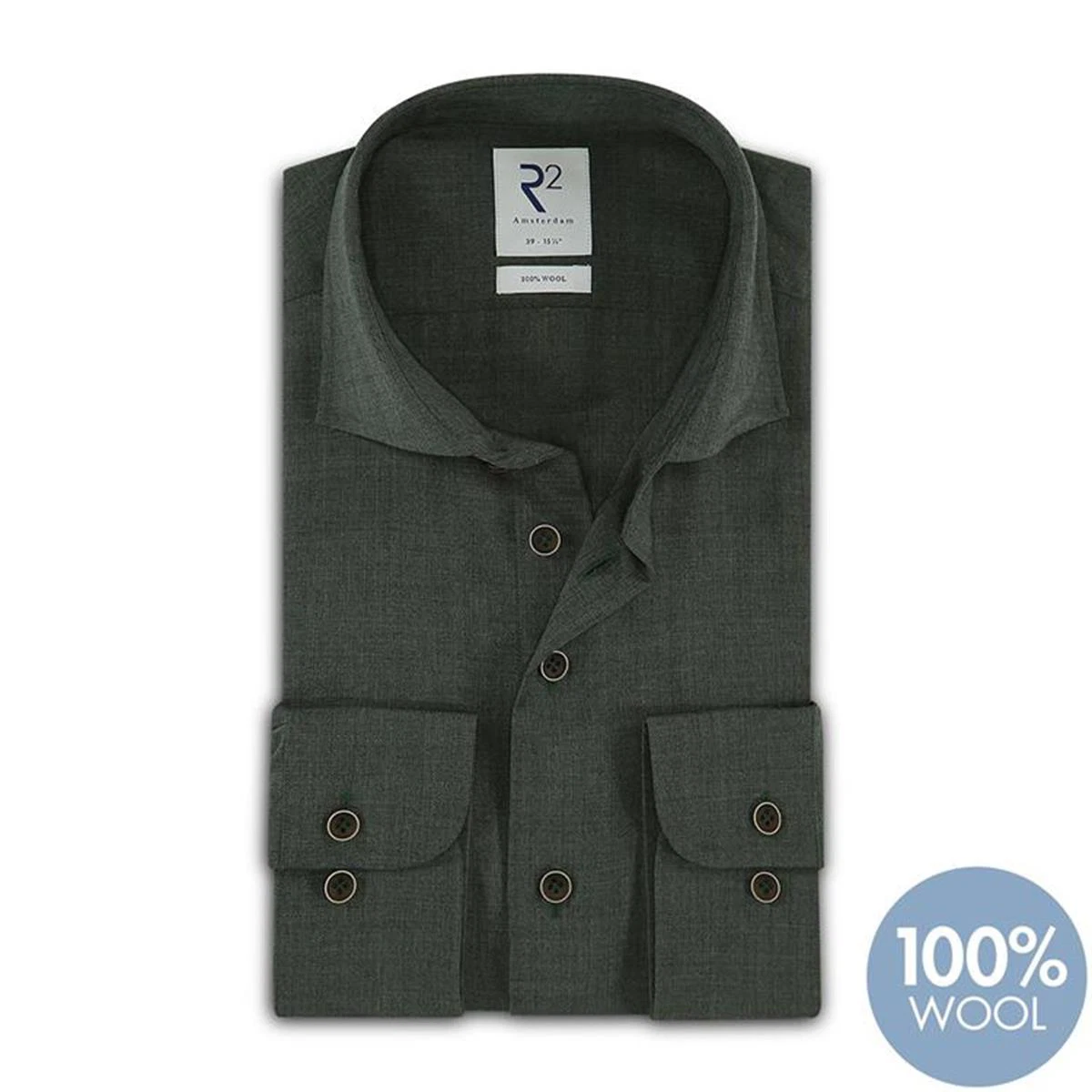 R2 Amsterdam R2 Overhemd NOS.WOOL.004/070 Groen 1