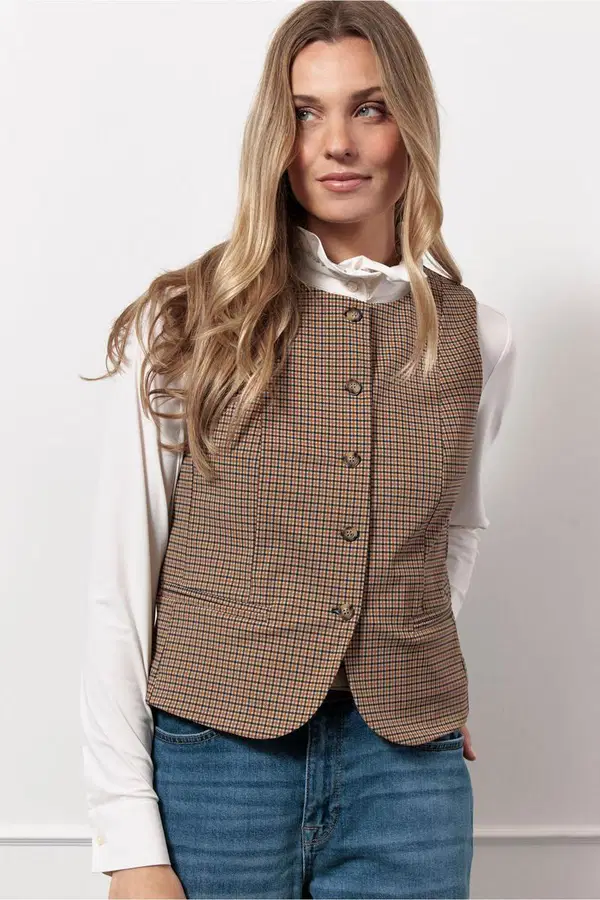 Studio Anneloes Gilet Fie Check Bruin 1