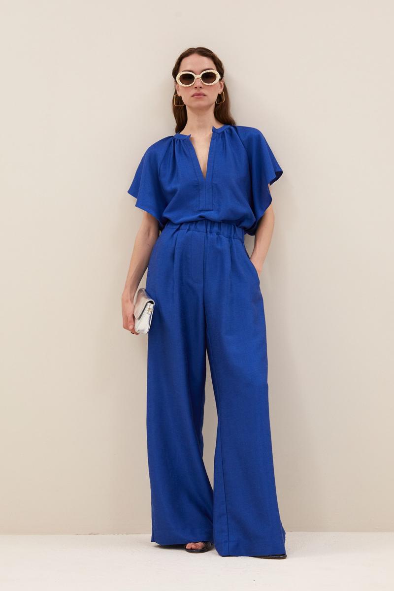 By-Bar Pantalon Celin Gloss Pant Blauw 2