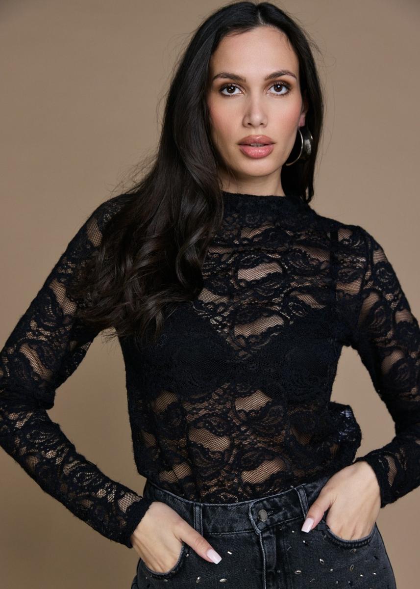 Freebird T-Shirt Talina Jer-Lace-N Zwart 1