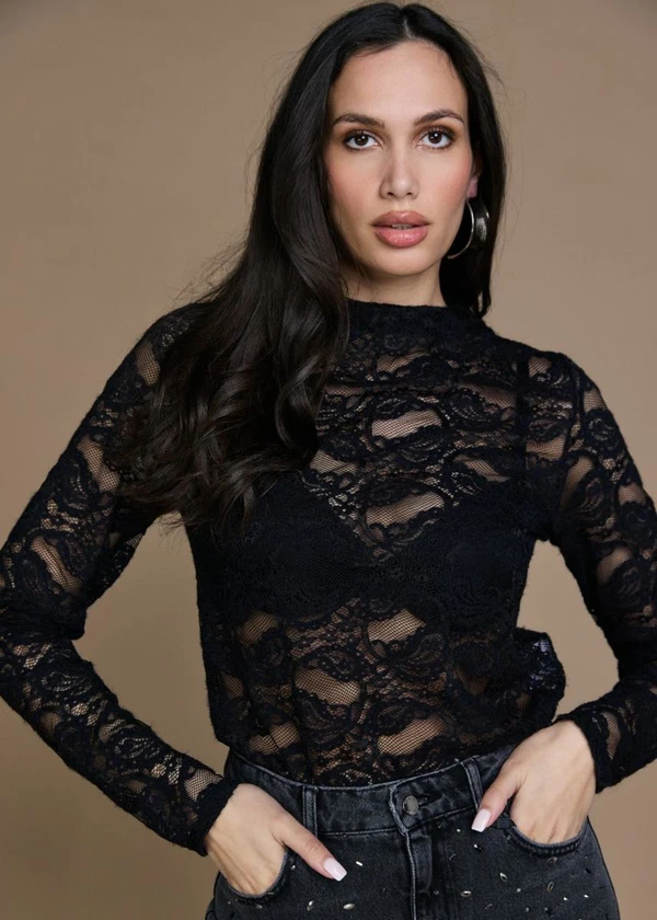 Freebird T-Shirt Talina Jer-Lace-N Zwart 1