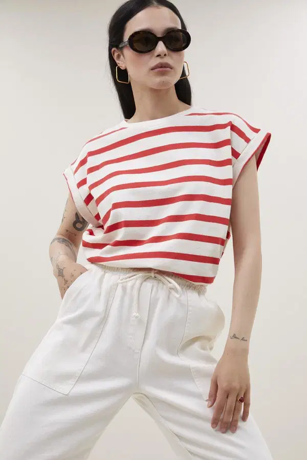 By-Bar T-Shirt Tobi Stripe Top Rood 1