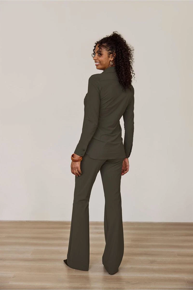 Studio Anneloes Pantalon Flair Bonded Groen 3