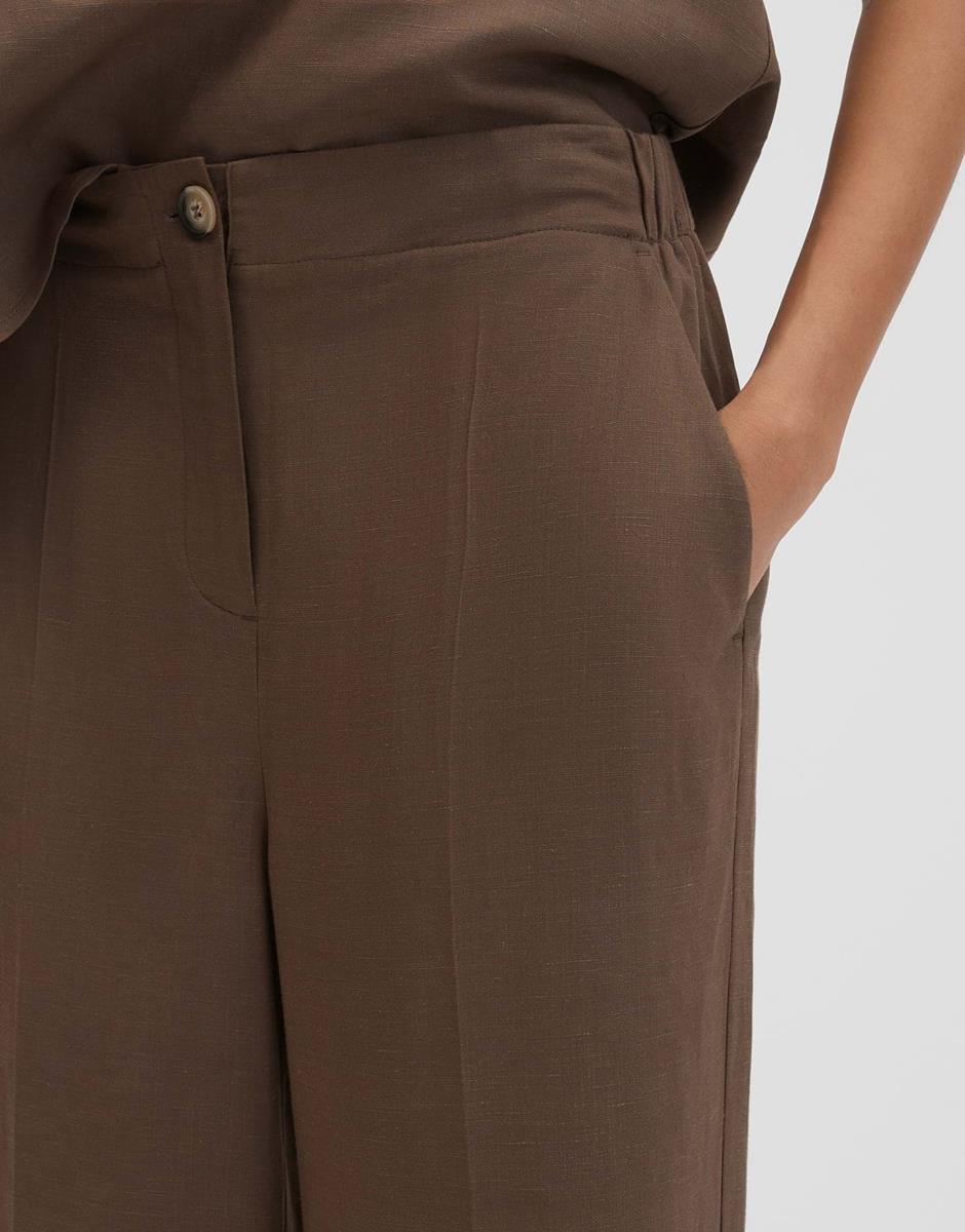 SOMEDAY Pantalon Celino Cropped Linen Bruin 4