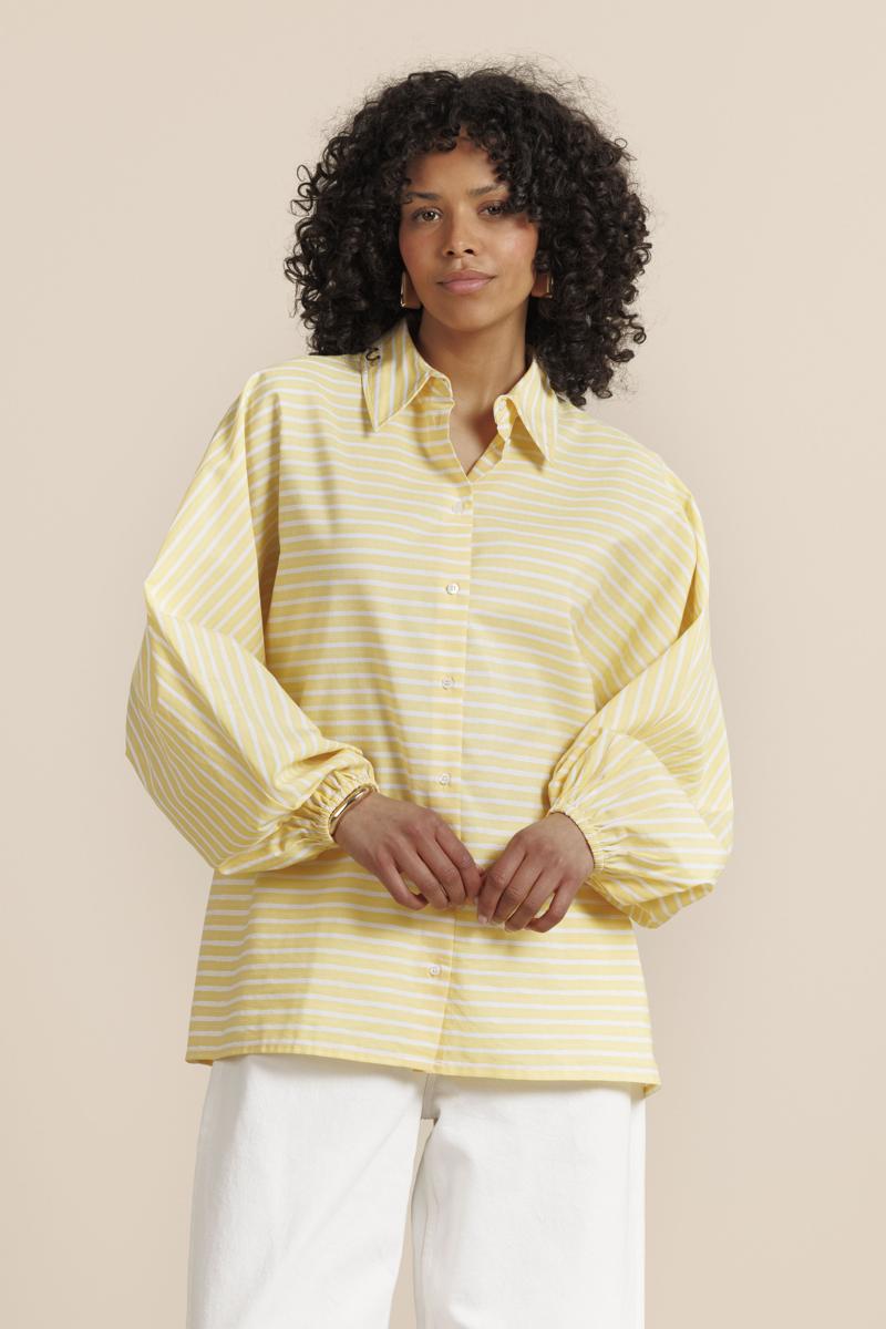 Studio Anneloes Blouse Yuki poplin strip Geel  5