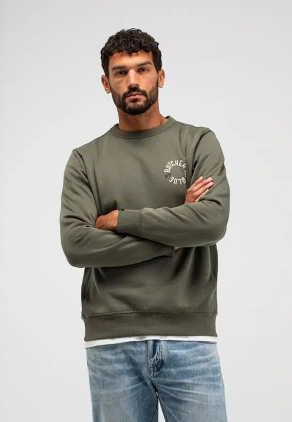 Butcher of Blue Sweater Army Circle Crew Groen 1
