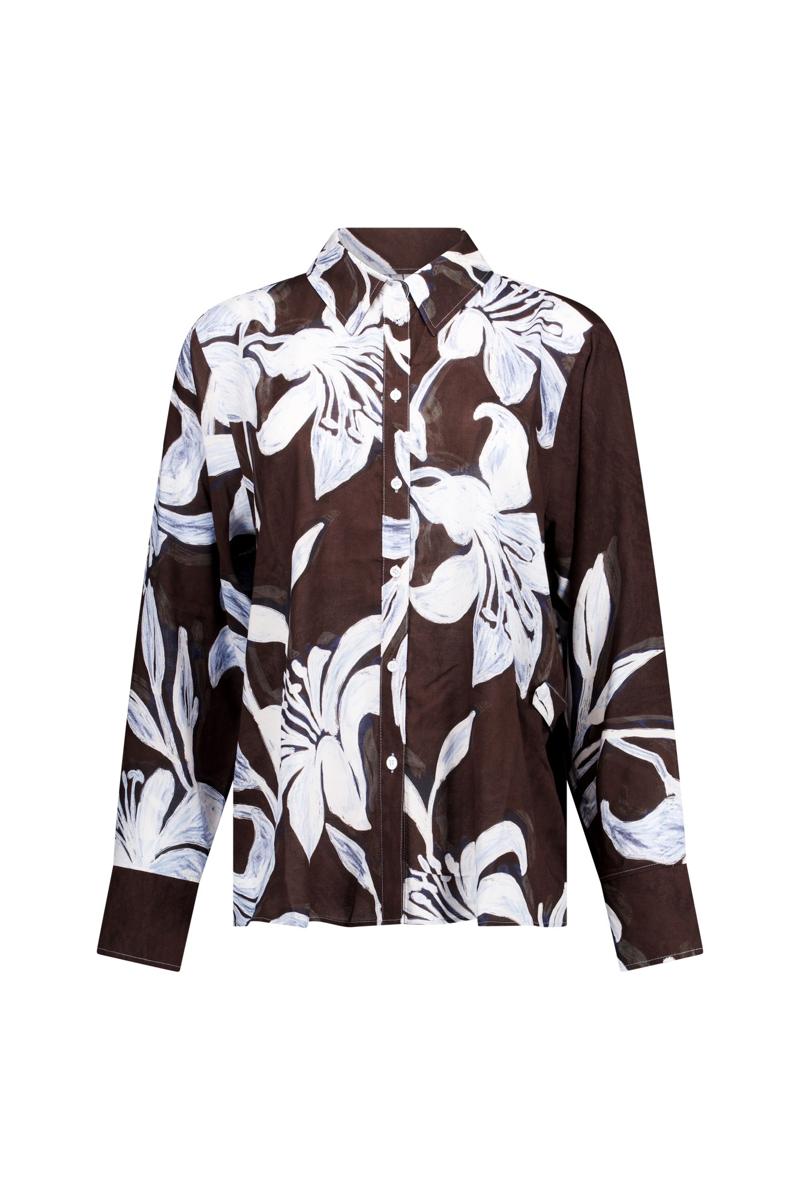 Studio Anneloes Blouse Aylin satin flowe Bruin 1