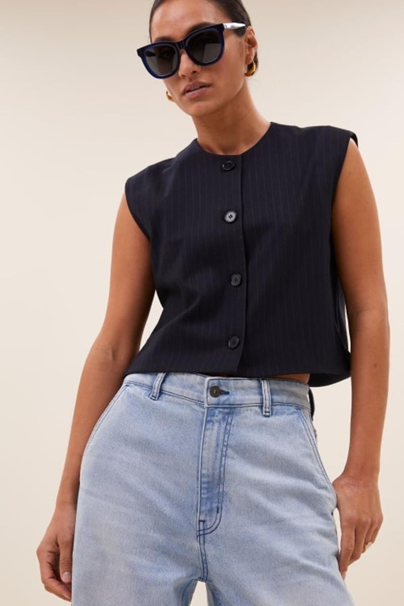 By-Bar Gilet Nori Pinstripe Blauw 1