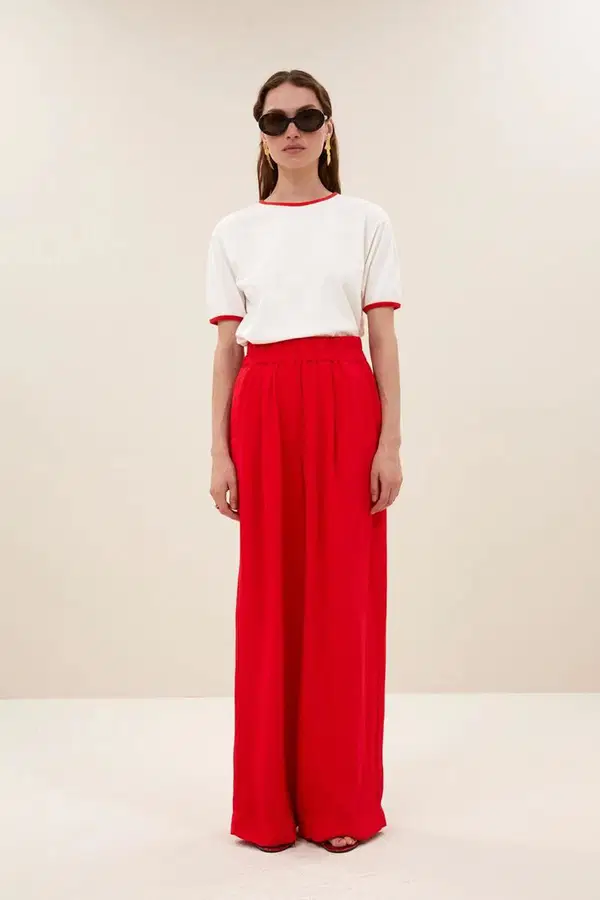 By-Bar Pantalon Benji Satin Stripe Rood 1