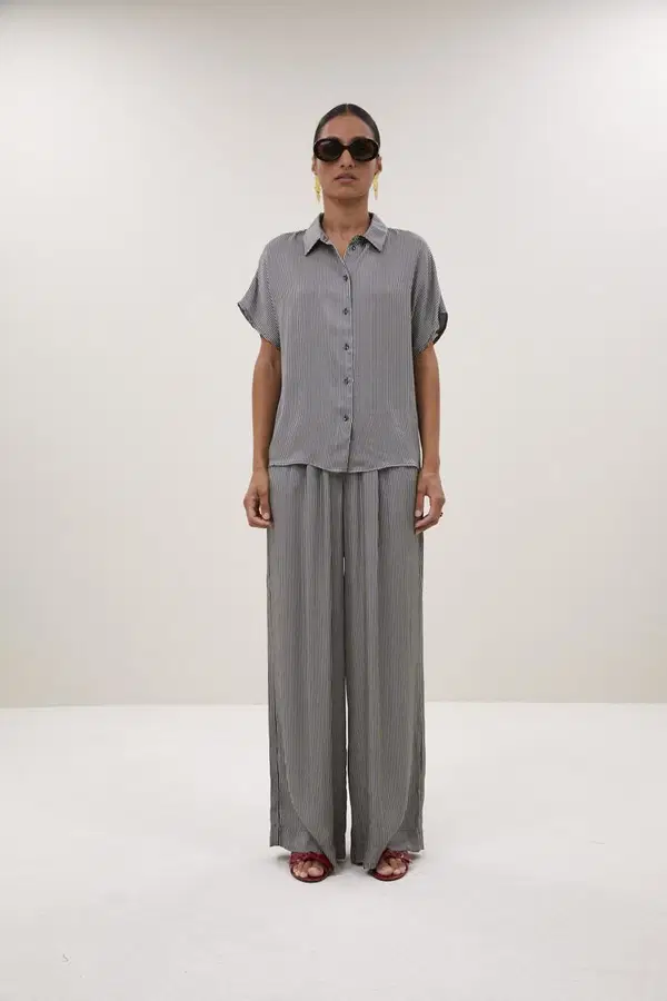 By-Bar Pantalon Benji Silky Stripe Zwart 1