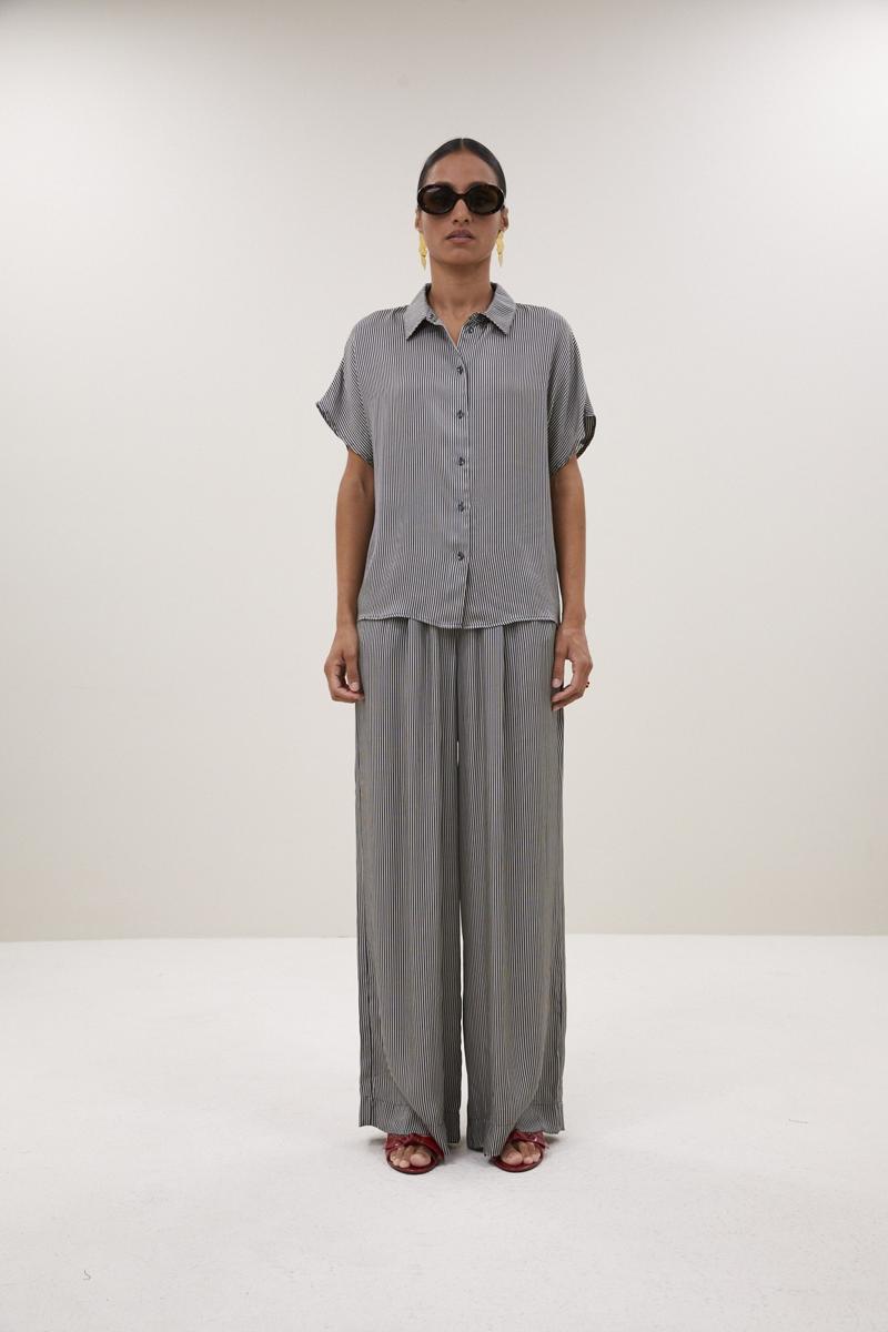 By-Bar Pantalon Benji Silky Stripe Zwart 1