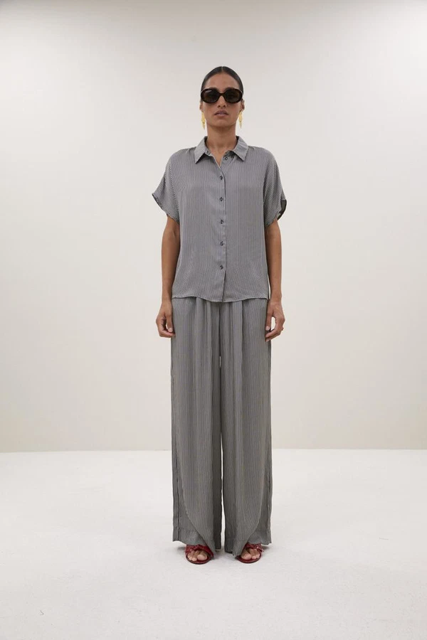 By-Bar Pantalon Benji Silky Stripe Zwart 1